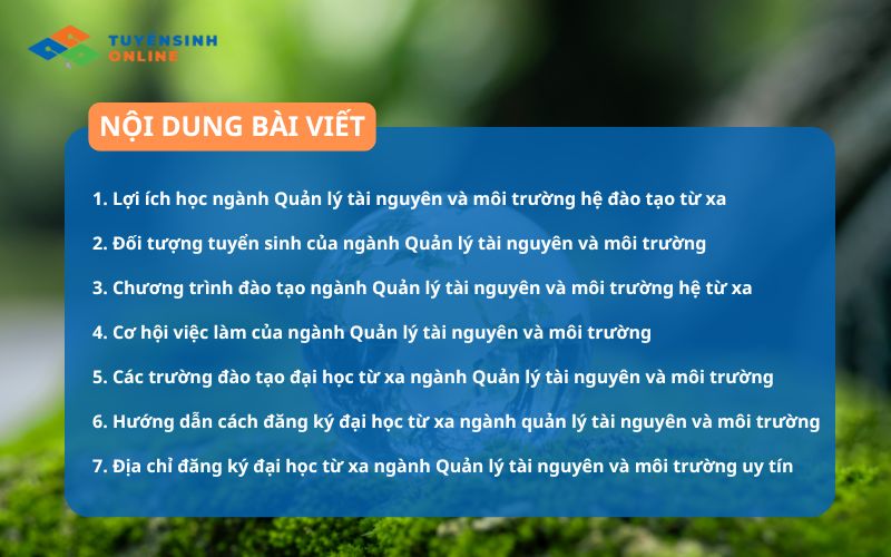 Đại học từ xa ngành Quản lý tài nguyên và môi trường