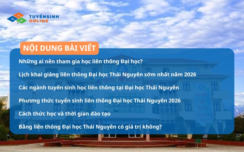 Tuyển sinh liên thông Đại học Thái Nguyên mới nhất 2026